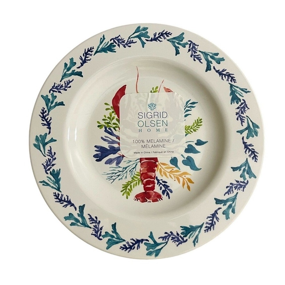 Sigrid Olsen Lobster Melamine Salad Appetizer Plate White Blue Green Coastal New